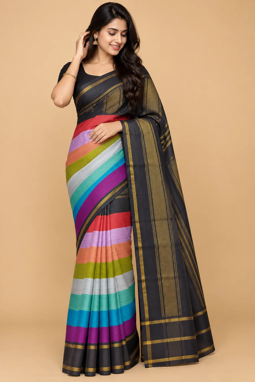Kanchipuram Pure Silk 1 Gram Gold Double Border Handloom Saree
